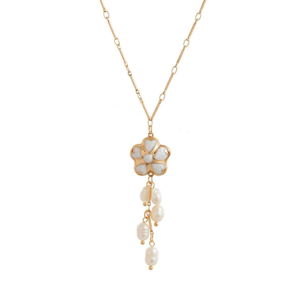 Flower Pearl Tassel Necklace