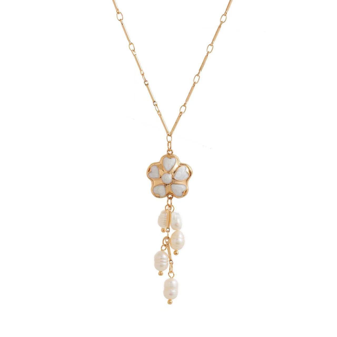 Flower Pearl Tassel Necklace