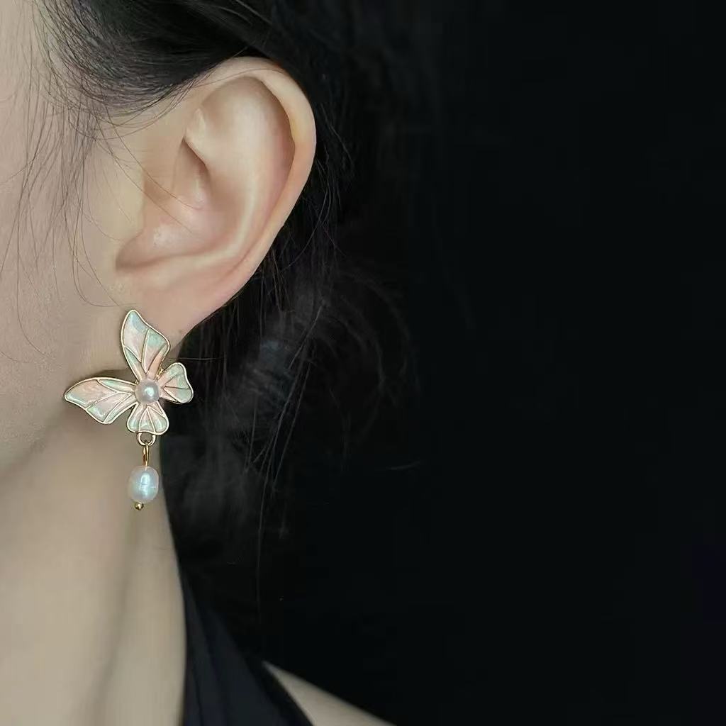 Vintage Oil Painting Butterfly Earrings