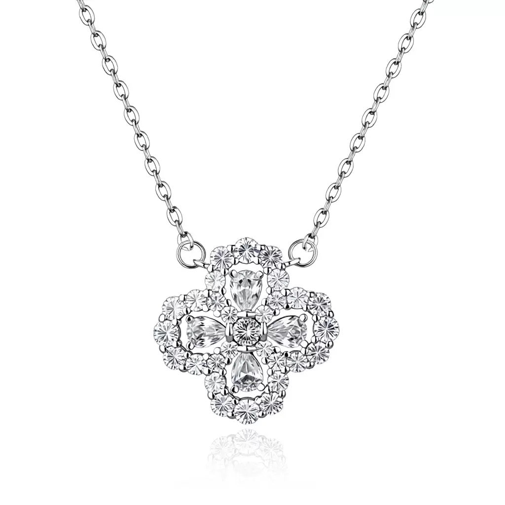 S925 Sterling Silver Zircon Four-Leaf Clover Necklace