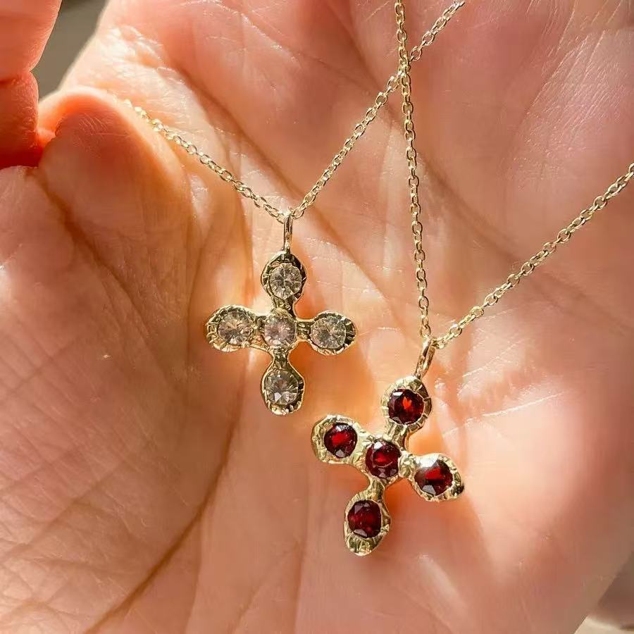 Vintage Cross Gemstone Necklace