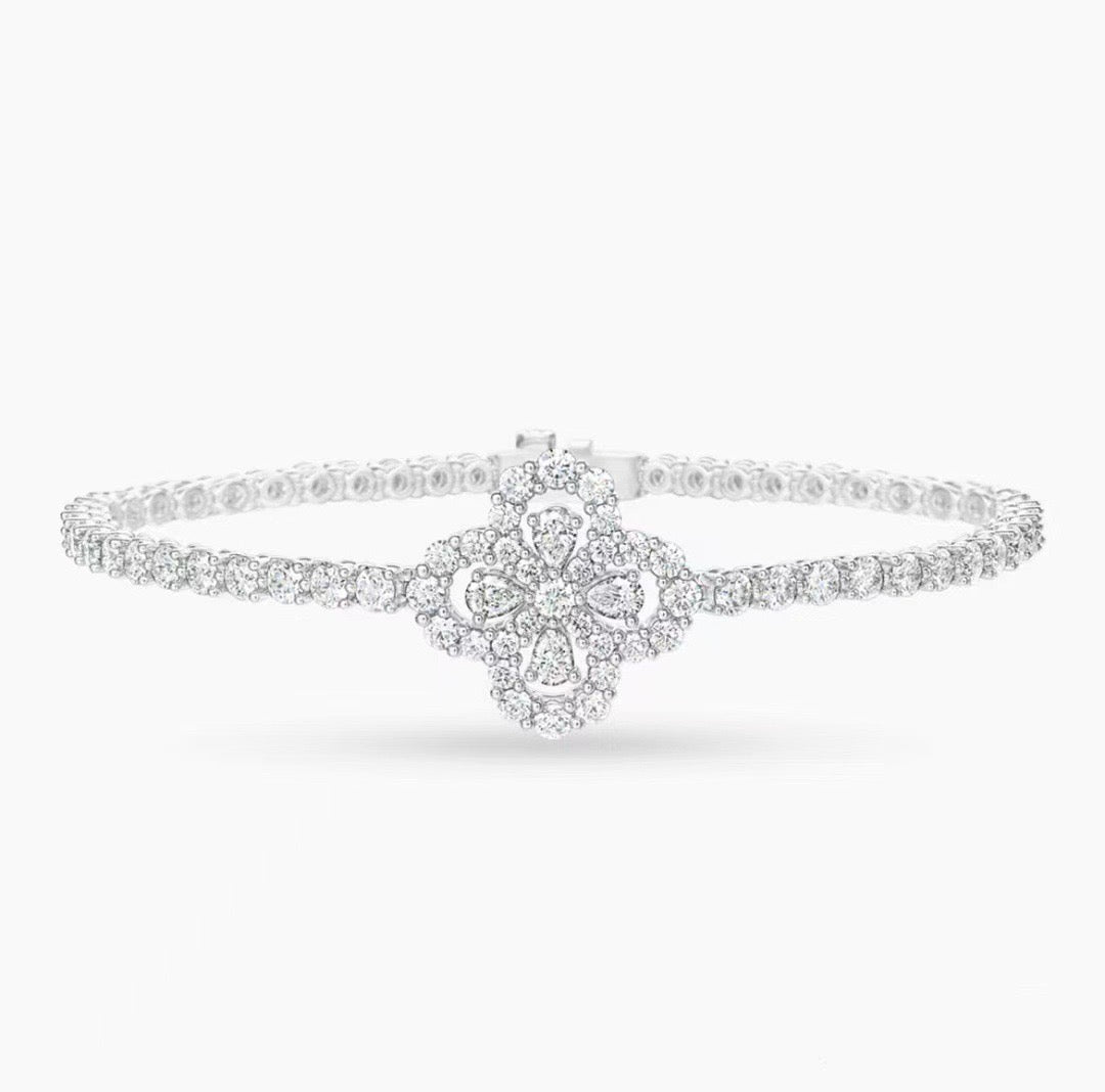 S925 Sterling Silver Zircon Four-Leaf Clover Bracelet(17 cm)
