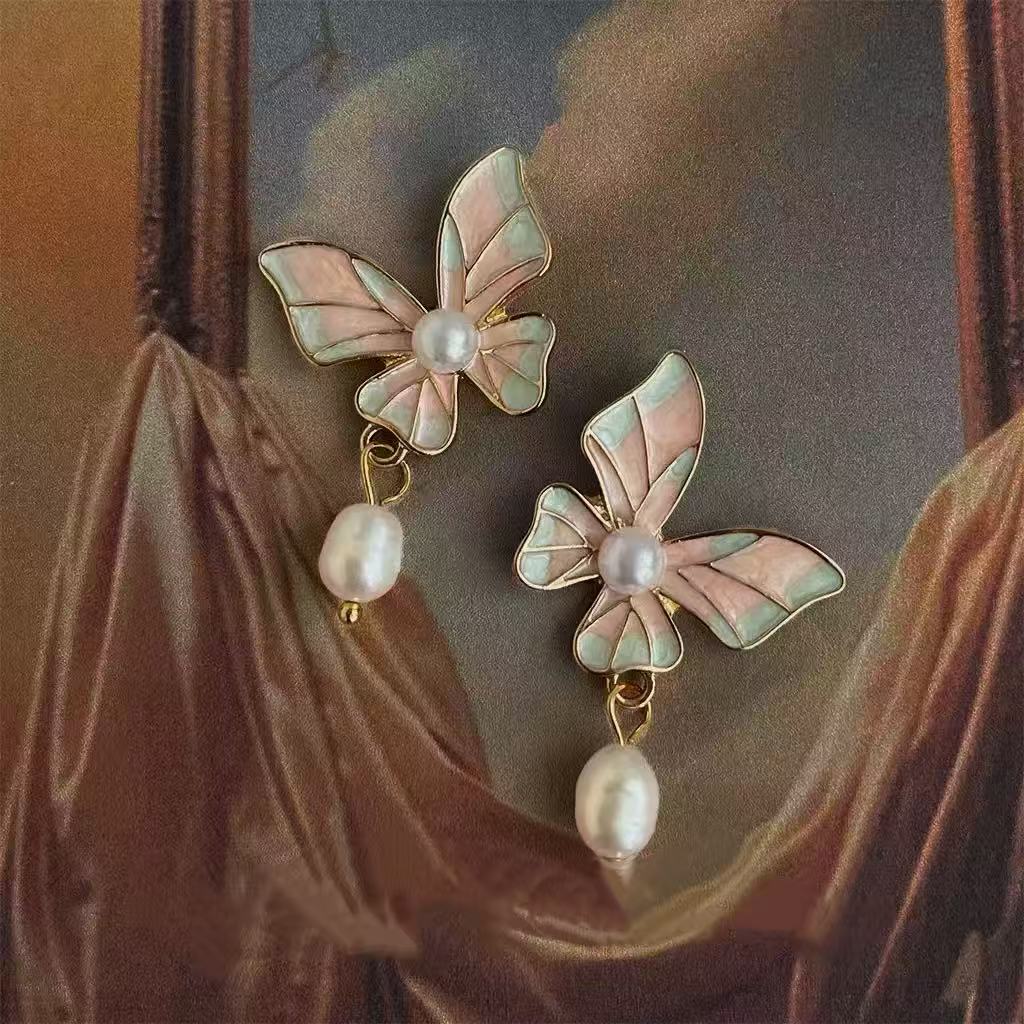Vintage Oil Painting Butterfly Earrings
