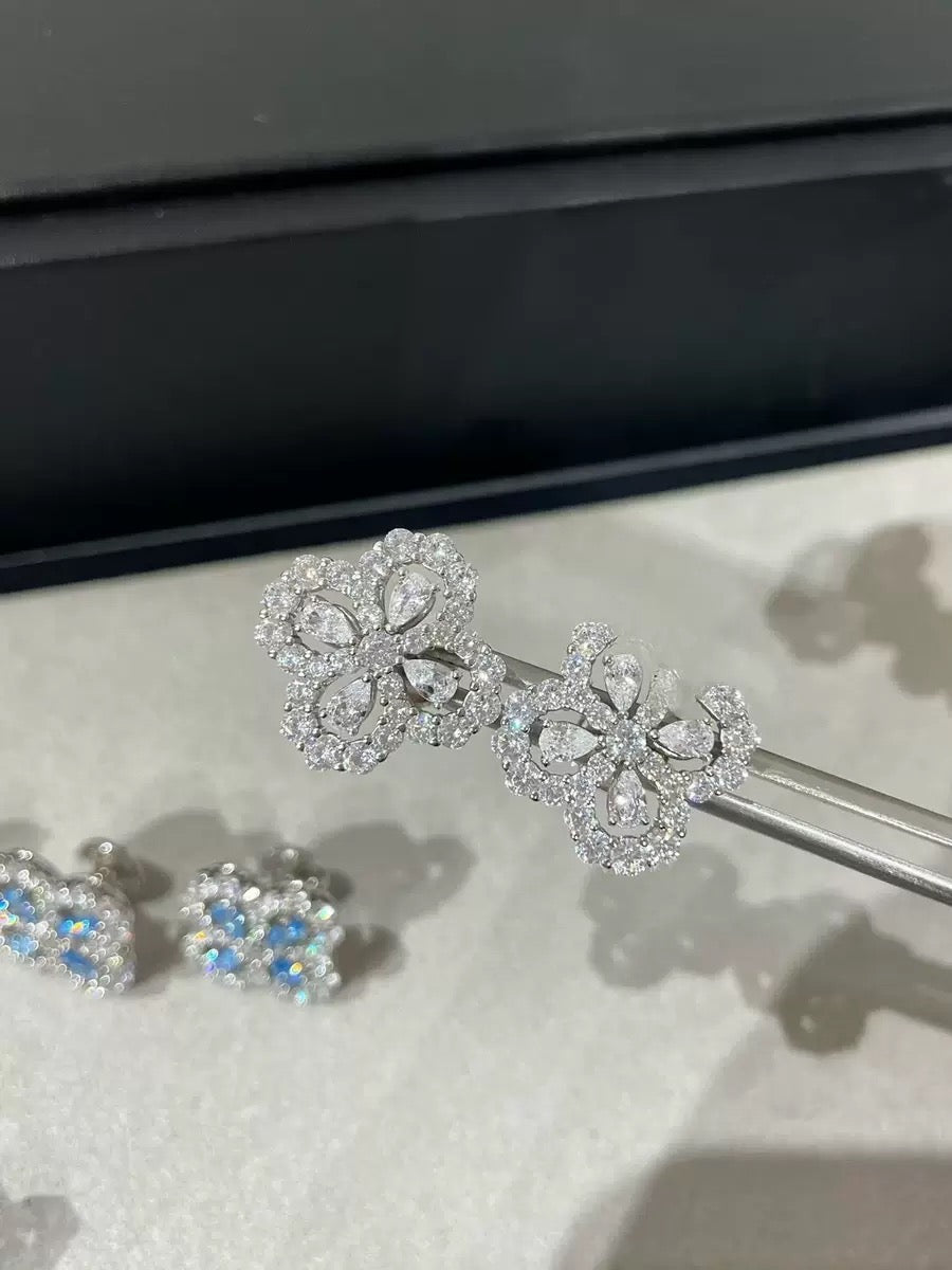 S925 Sterling Silver Zircon Four-Leaf Clover Earrings