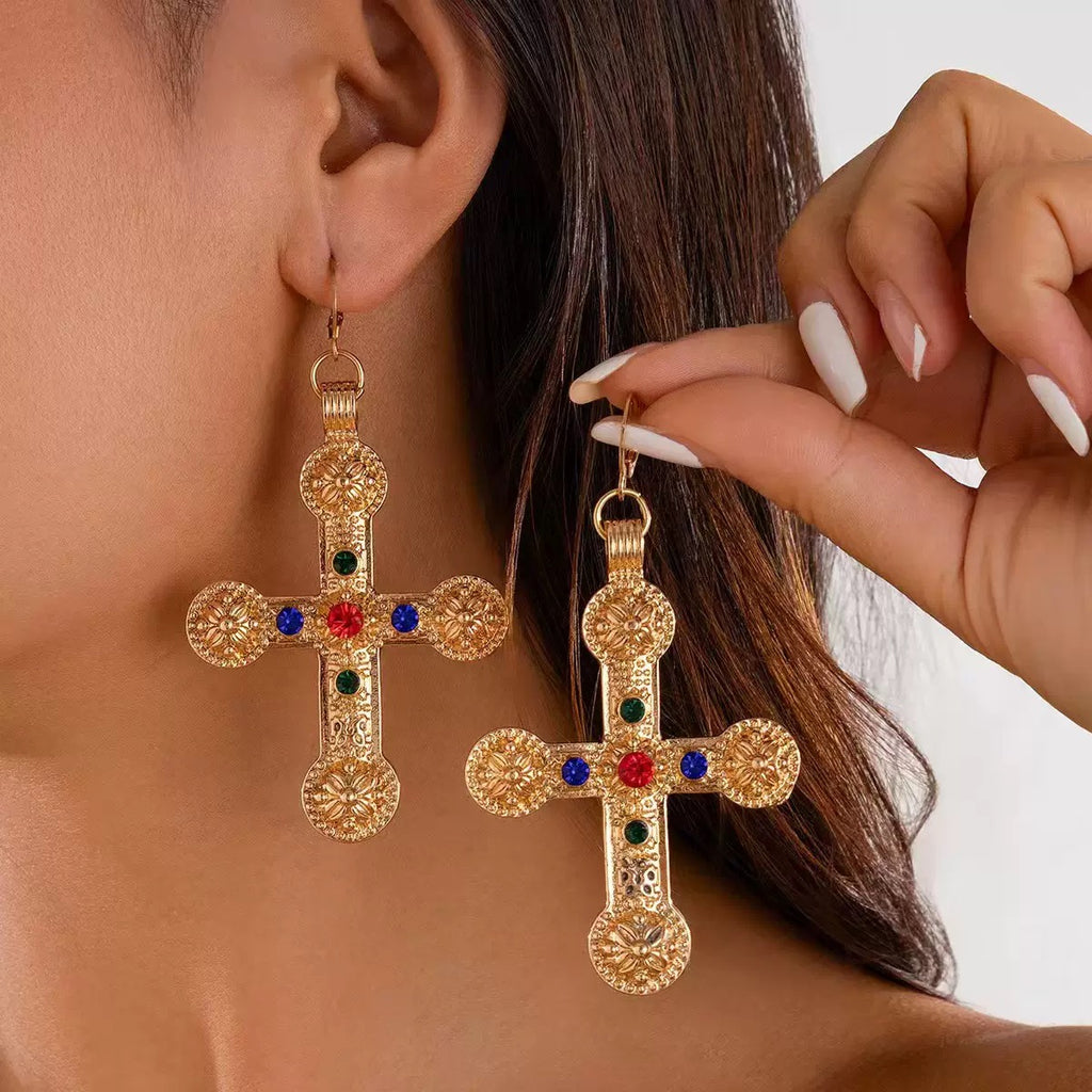 Vintage Gemstone Cross Necklace