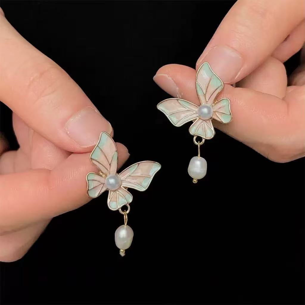 Vintage Oil Painting Butterfly Earrings