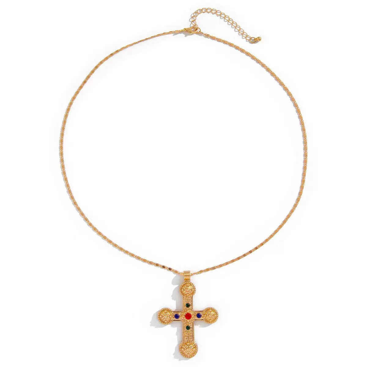 Vintage Gemstone Cross Necklace