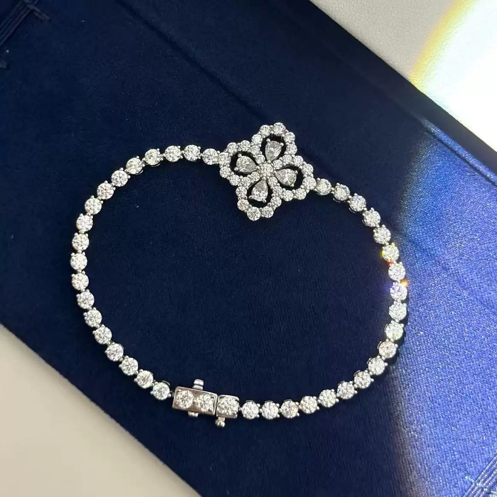 S925 Sterling Silver Zircon Four-Leaf Clover Bracelet(17 cm)